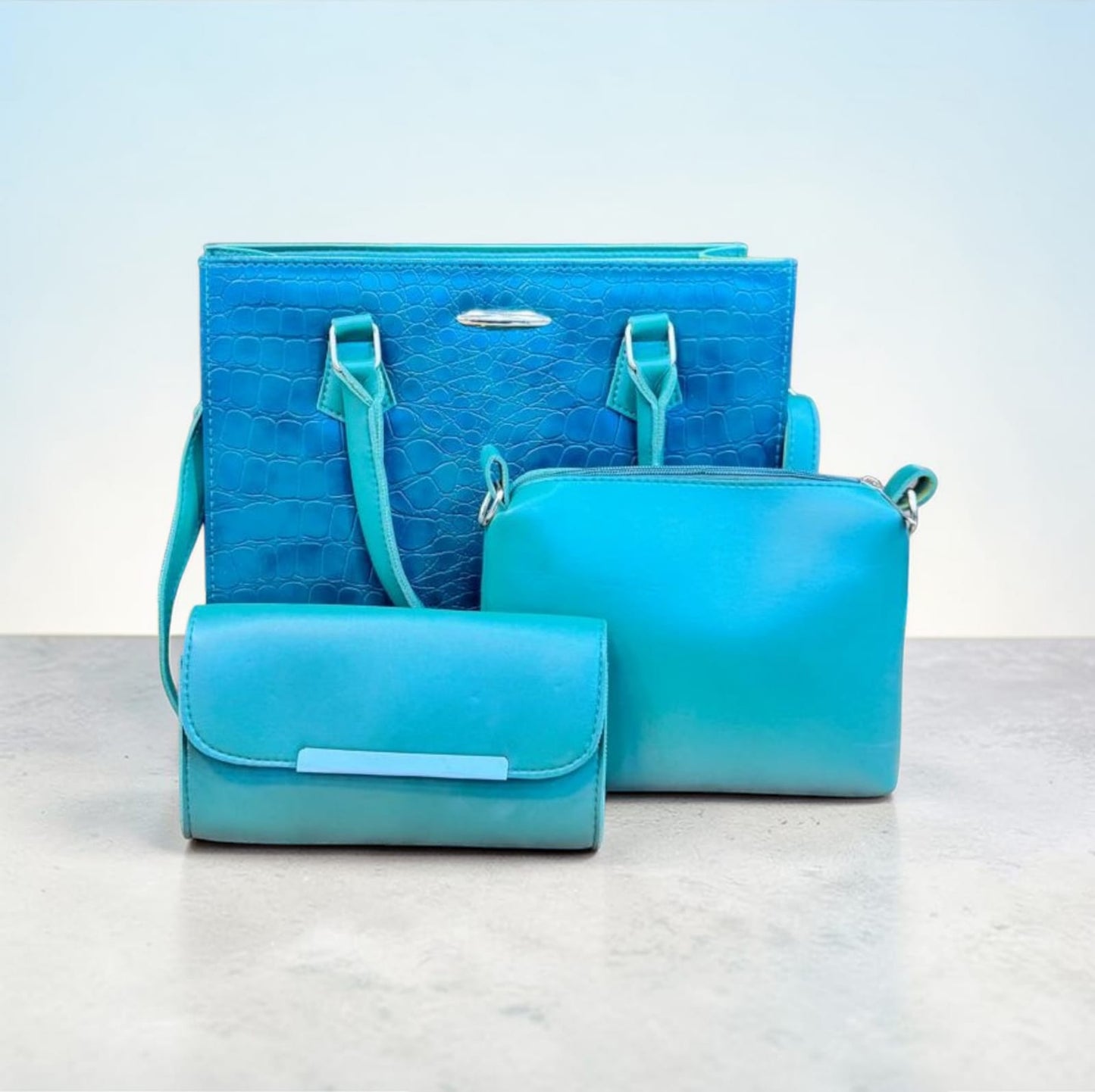 3 in 1 Turquoise Handbag Set for Women – Luxury Tote, Crossbody & Wallet Combo | Bag Addict